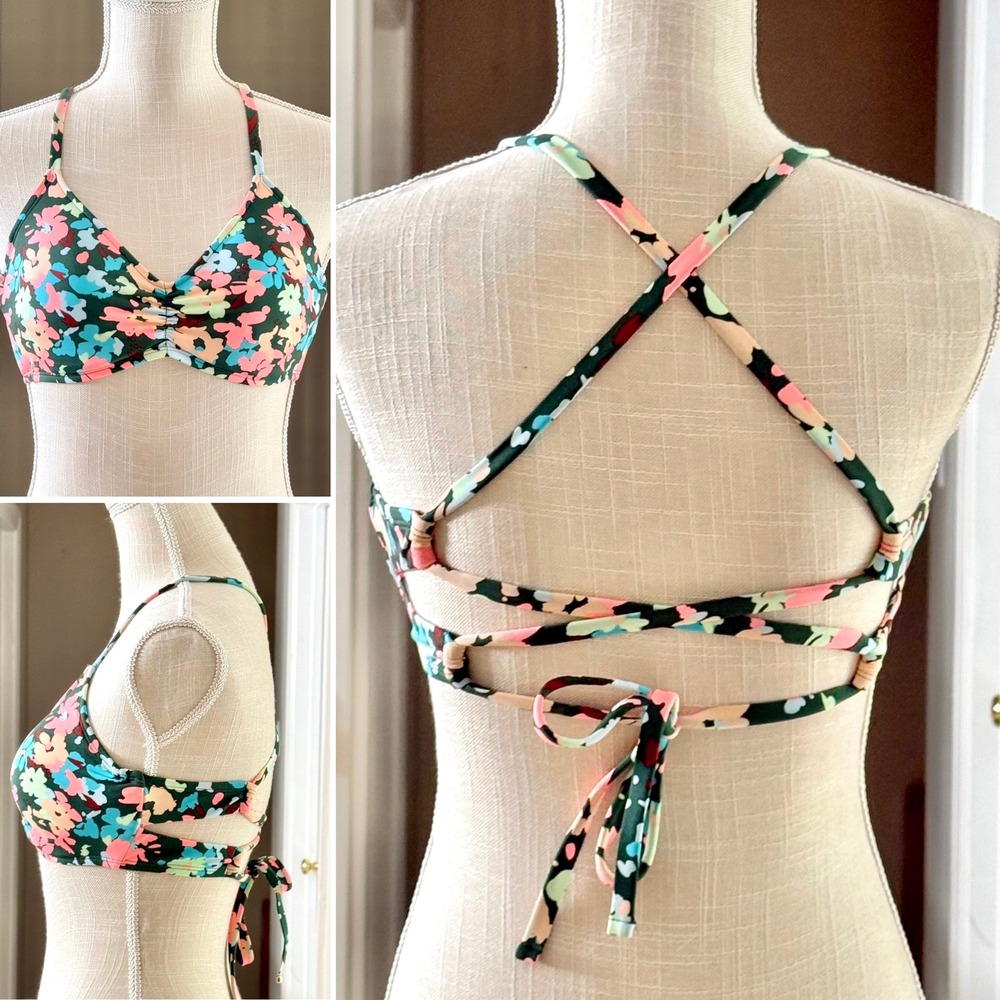 Carve Designs Camari Wildflower Bikini Top‎ Ruched Cross Back Swim 34C
